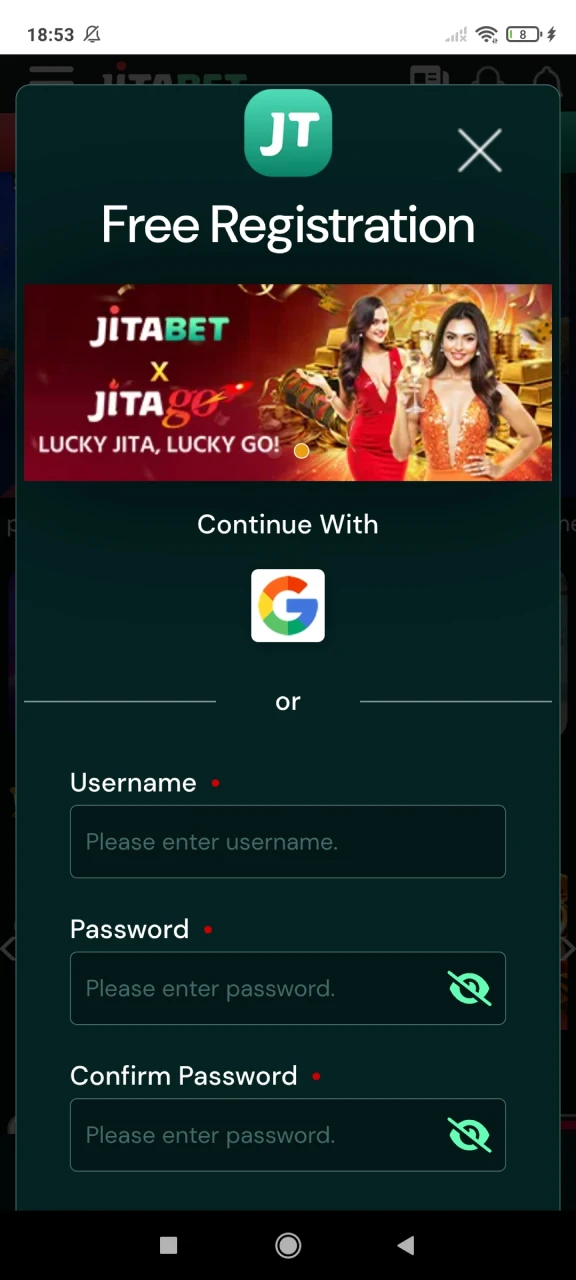 Fill in the details in the registration window on Jitabet.